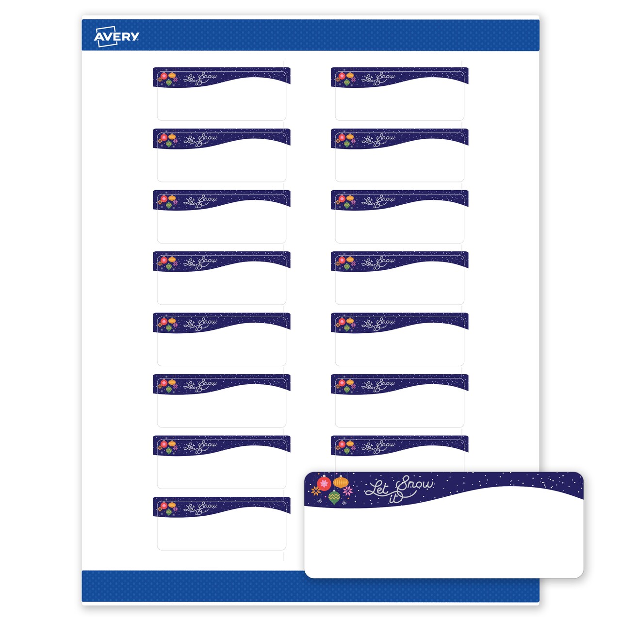 Avery Printable Rectangle Labels, 1" x 2-5/8", Matte White, Pre-printed Let It Snow Design, Sure Feed Technology, Laser & Inkjet Compatible, 320 Total, Great for Branding, Marketing, and Events